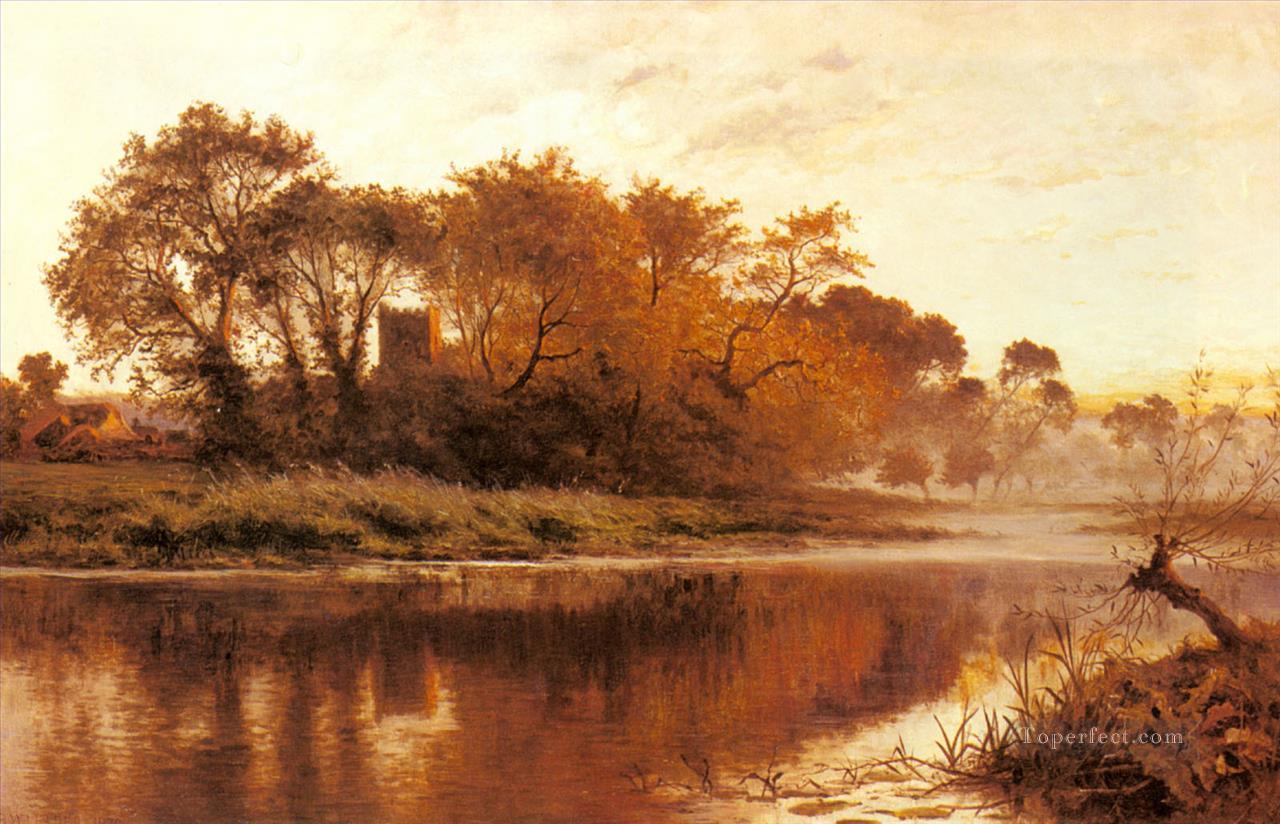 The Last Gleam Wargrave On Thames landscape Benjamin Williams Leader river Oil Paintings